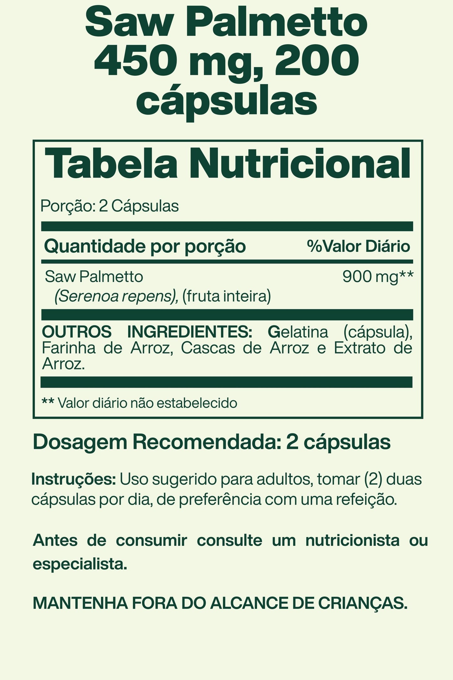 Saw Palmetto 450 mg, 200 cápsulas - Spring Valley