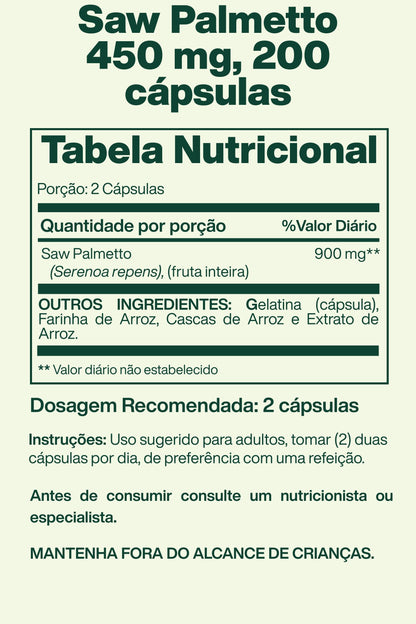 Saw Palmetto 450 mg, 200 cápsulas - Spring Valley