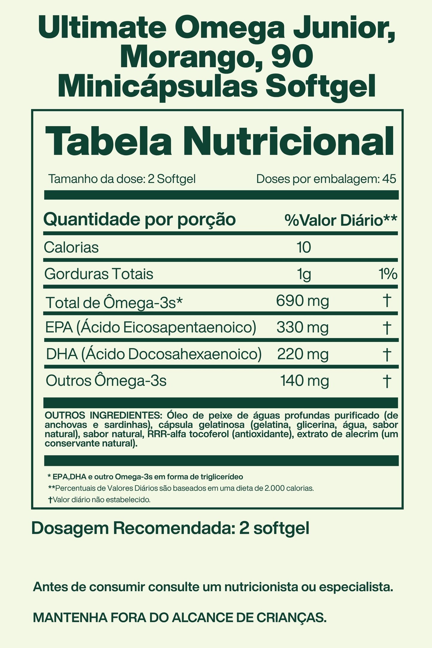 Ultimate Omega Junior, Morango, 90 Minicápsulas Softgel - Nordic Naturals
