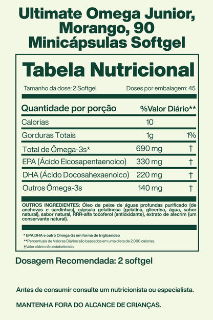 Ultimate Omega Junior, Morango, 90 Minicápsulas Softgel - Nordic Naturals