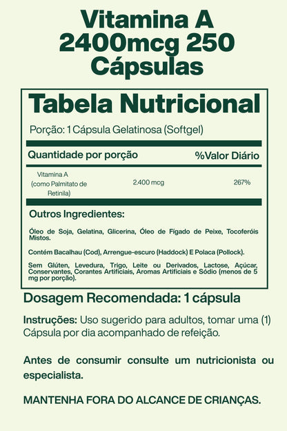 Vitamina A 2400mcg 250 Cápsulas - Spring Valley