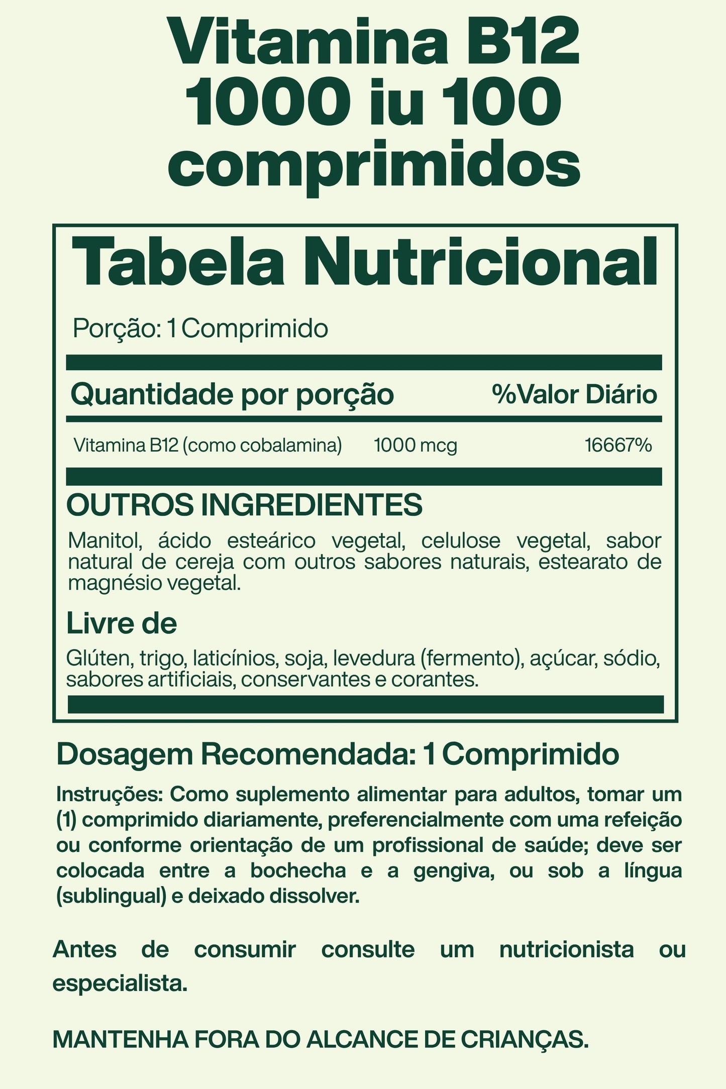 Vitamina B12  1000 mcg 100 comprimidos - Solgar