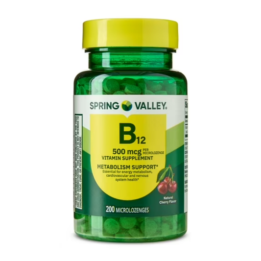 Vitamina B12 500 mcg , 200 micropastilhas , Sabor Cereja - Spring Valley