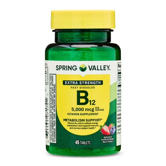 Vitamina B12 Extra Forte, 5000 mcg, 45 Tabletes, Frutas Vermelhas - Spring Valley