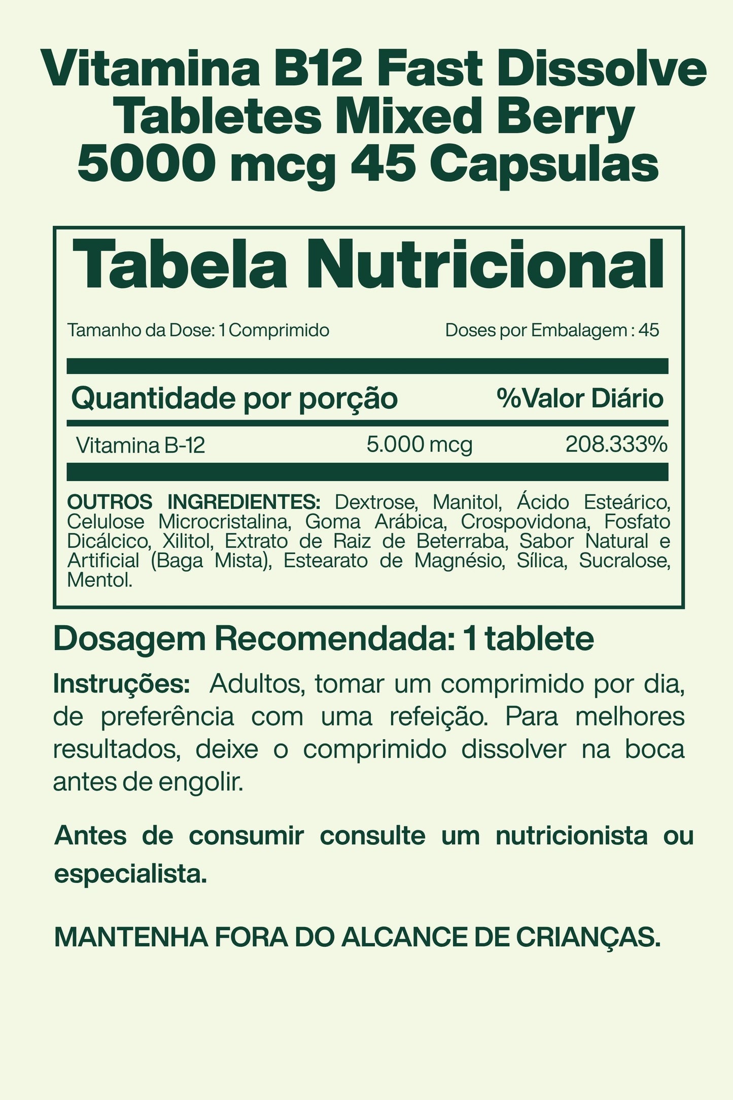 Vitamina B12 Extra Forte, 5000 mcg, 45 Tabletes, Frutas Vermelhas - Spring Valley
