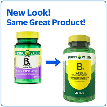 Vitamina B6 100mg 250 Tabletes - Spring Valley
