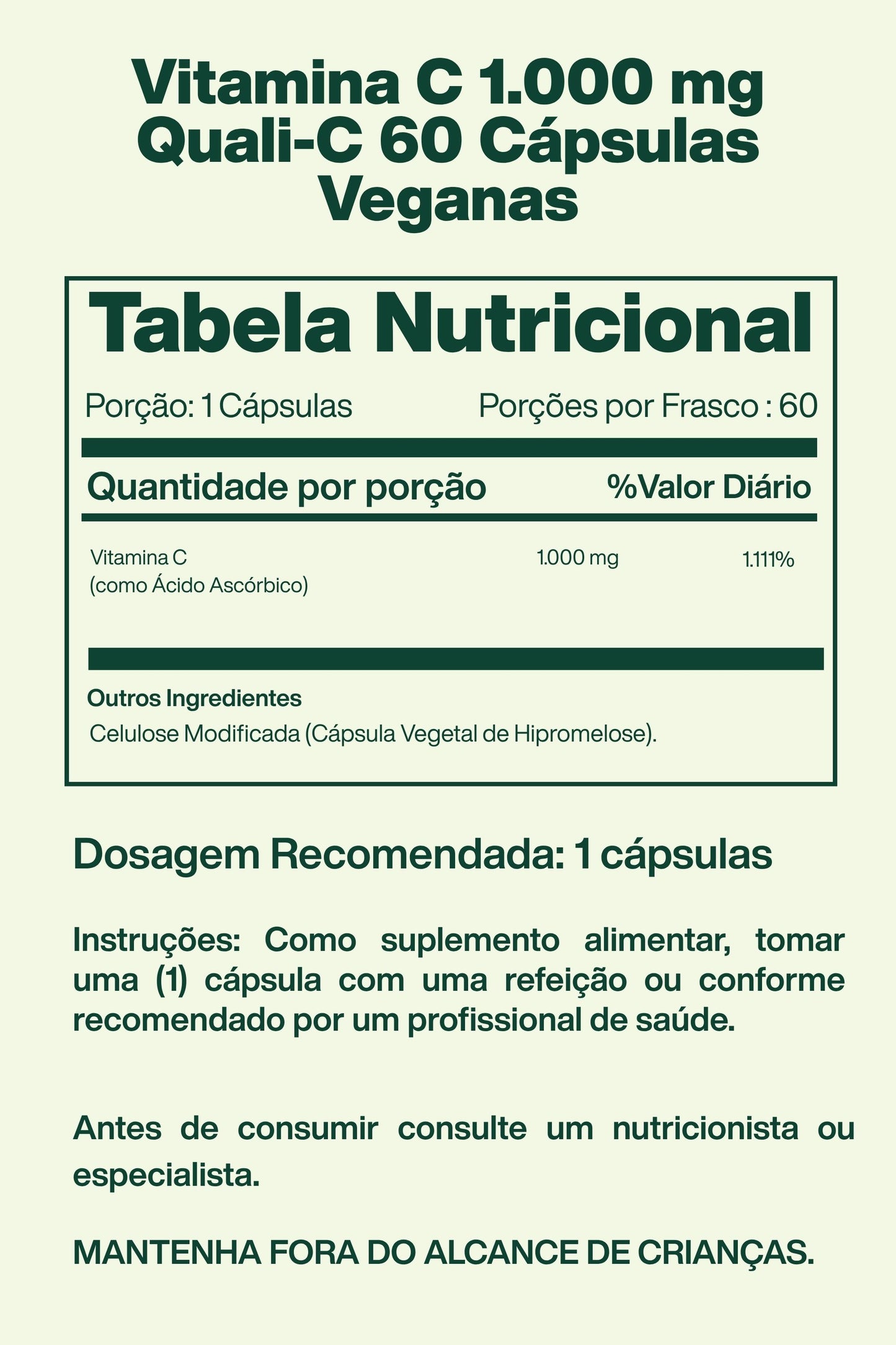 Vitamina C 1.000 mg Quali-C 60 Cápsulas Veganas - Lake Avenue Nutrition
