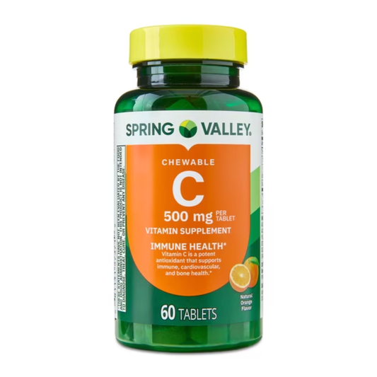Vitamina C 500mg com 60 Tablets Mastigáveis Sabor Laranja - Spring Valley