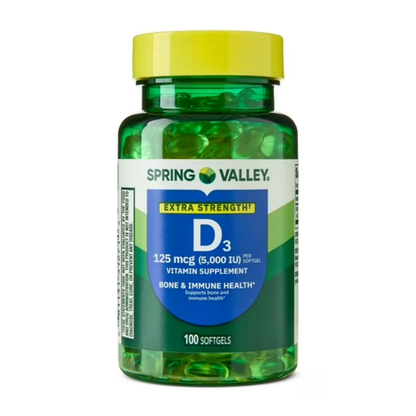 Vitamina D3, 125 mcg, 5.000 iu com 100 Softgel - Spring Valley
