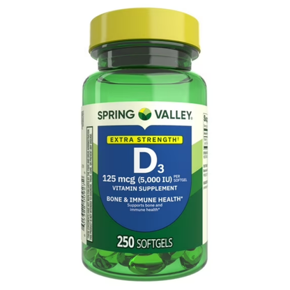 Vitamina D3, 125 mcg, 5.000 iu com 250 Softgel - Spring Valley