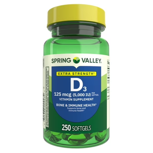 Vitamina D3, 125 mcg, 5.000 iu com 250 Softgel - Spring Valley