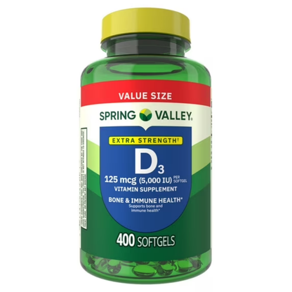 Vitamina D3, 125 mcg, 5.000 iu com 400 Softgel - Spring Valley