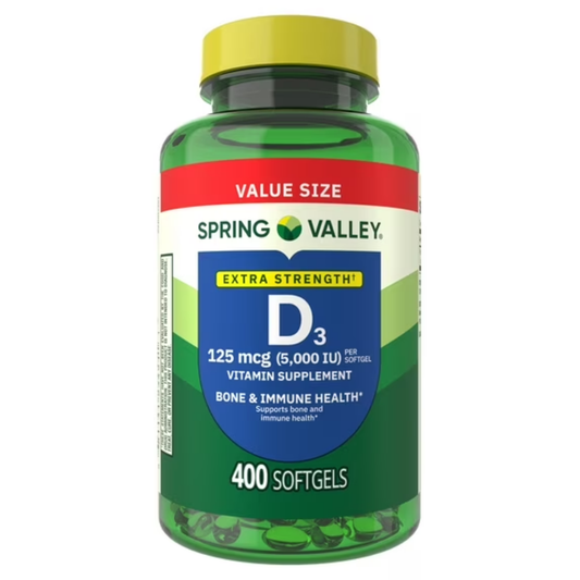 Vitamina D3, 125 mcg, 5.000 iu com 400 Softgel - Spring Valley