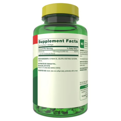 Vitamina D3, 125 mcg, 5.000 iu com 400 Softgel - Spring Valley