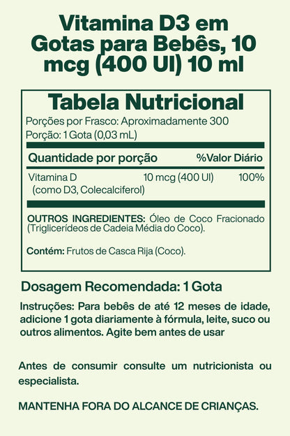 Vitamina D3 em Gotas para Bebês, 10 mcg (400 UI) 10 ml - California Gold Nutrition