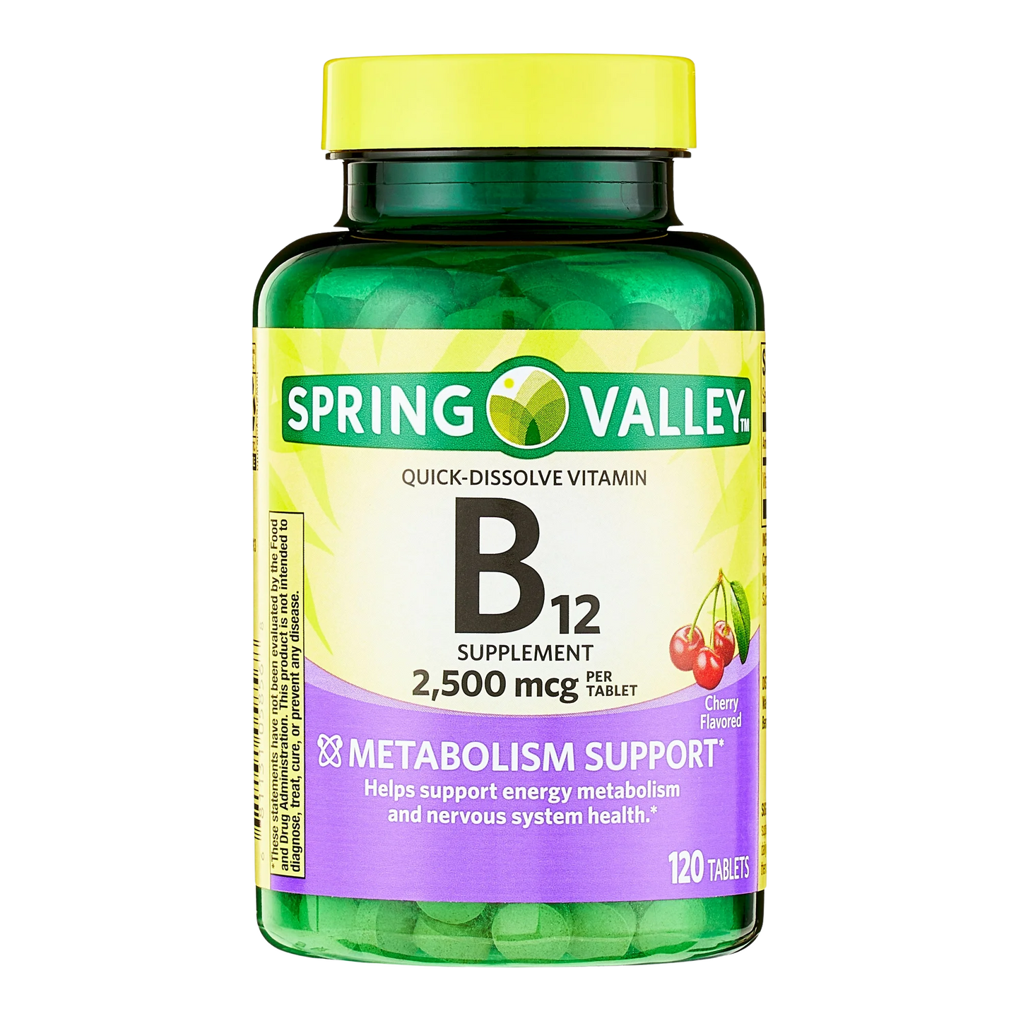 Vitamina B12 Rápida Absorção 2500mcg 120 Tabletes Sabor Cereja - Spring Valley