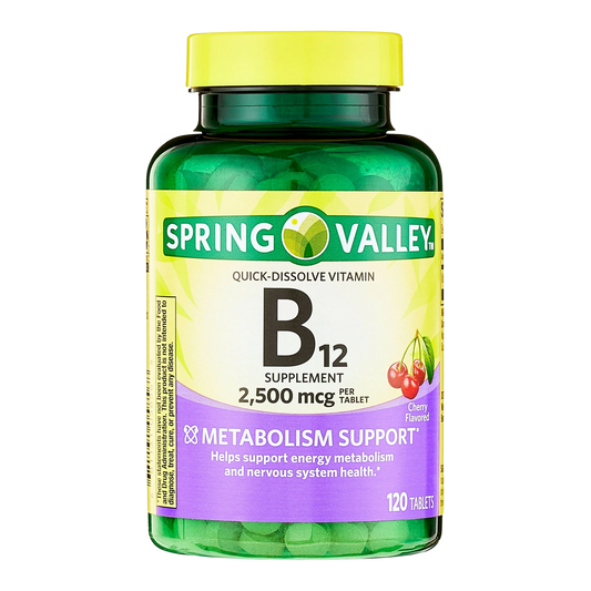 Vitamina B12 Rápida Absorção 2500mcg 120 Tabletes Sabor Cereja - Spring Valley