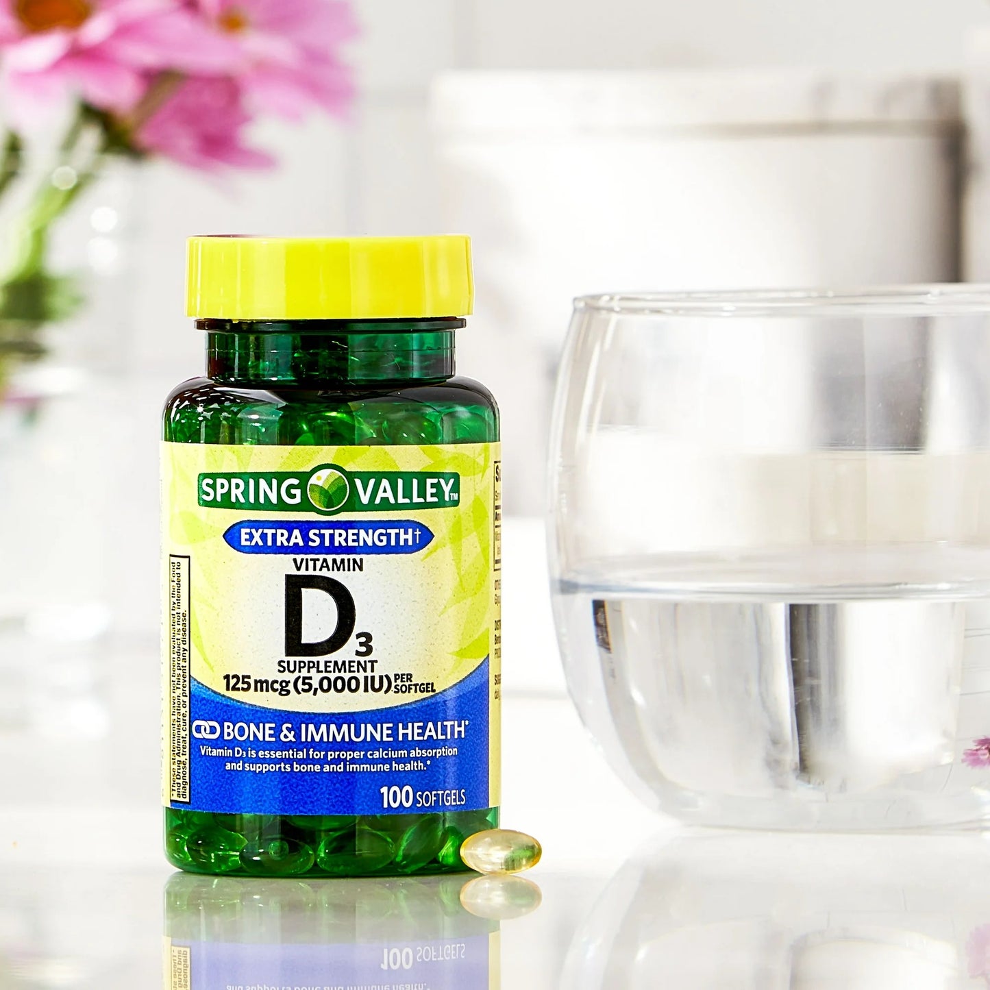 Vitamina D3, 125 mcg, 5.000 iu com 100 Softgel - Spring Valley