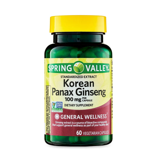 Ginseng Coreano (Panax) 100mg 60 Cápsulas - Spring Valley