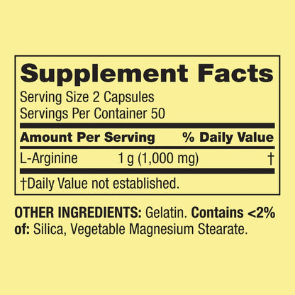 L-Arginina 500mg 100 Cápsulas - Spring Valley