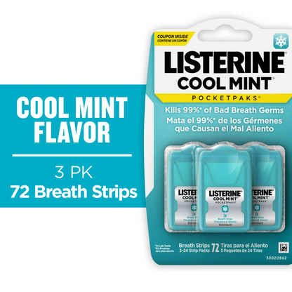 Listerine Pocket Pack Sabor Cool Mint 72 Tiras - Listerine