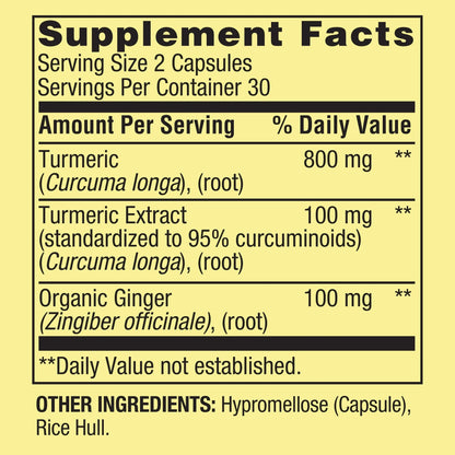 Curcumina Turmeric com Pó de Gengibre 1000 mg 60 Cápsula - Spring Valley