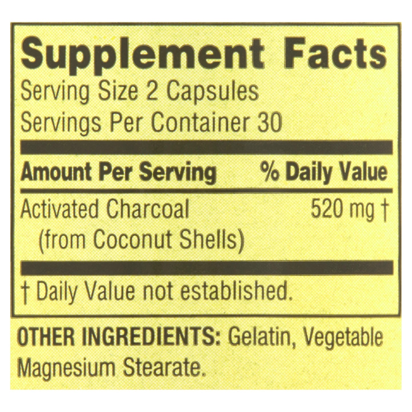 Carvão Ativado 520mg 60 Cápsulas - Spring Valley