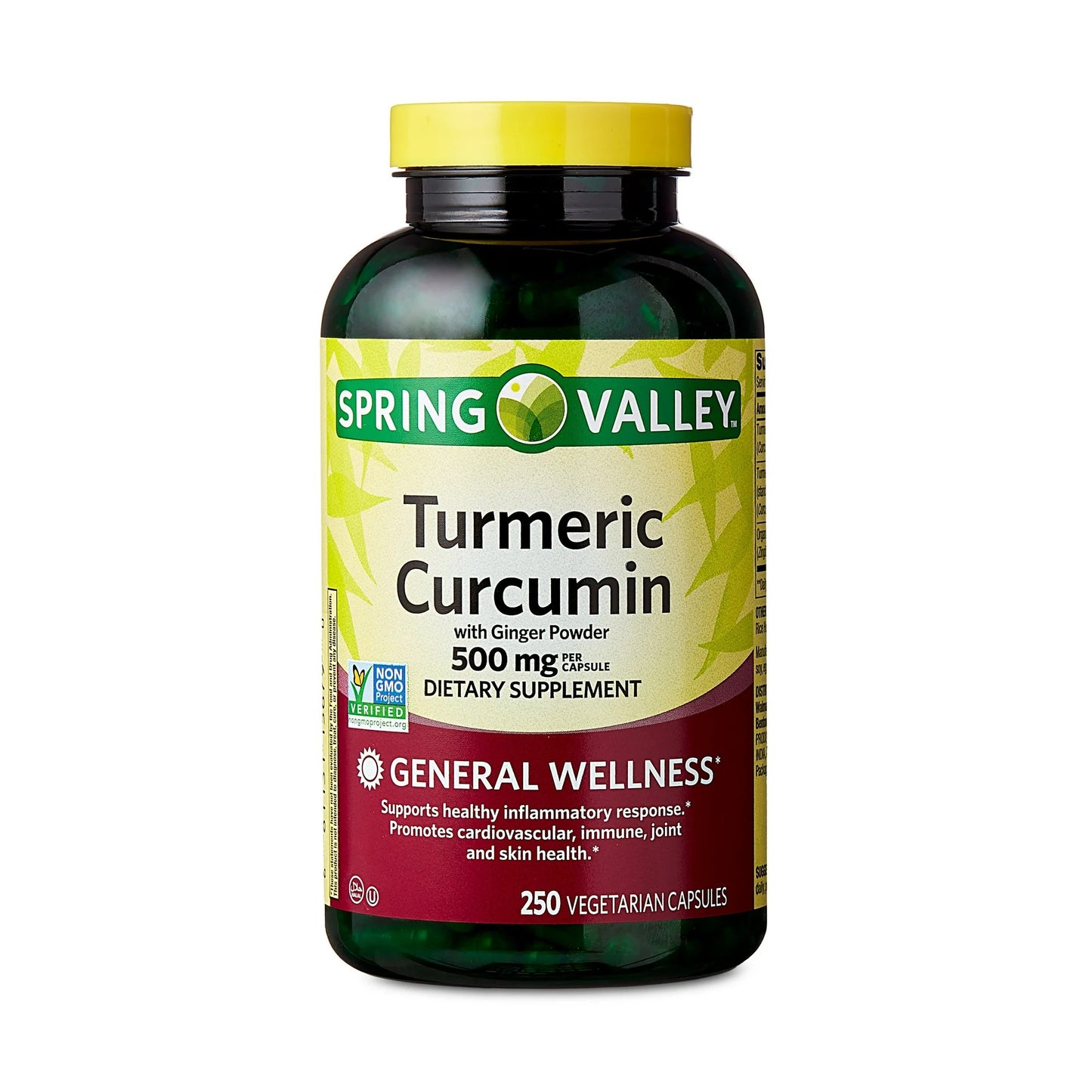 Curcumina Turmeric com Pó de Gengibre 500 mg 250 Cápsula - Spring Valley