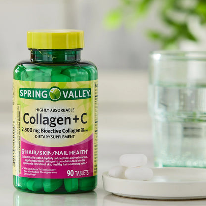 Colágeno + Vitamina C Altamente Absorvível 2.500mg 90 Tabletes - Spring Valley