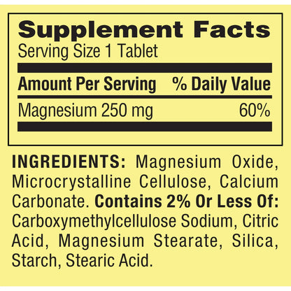 Magnésio 250 mg, 100 Comprimidos - Spring Valley