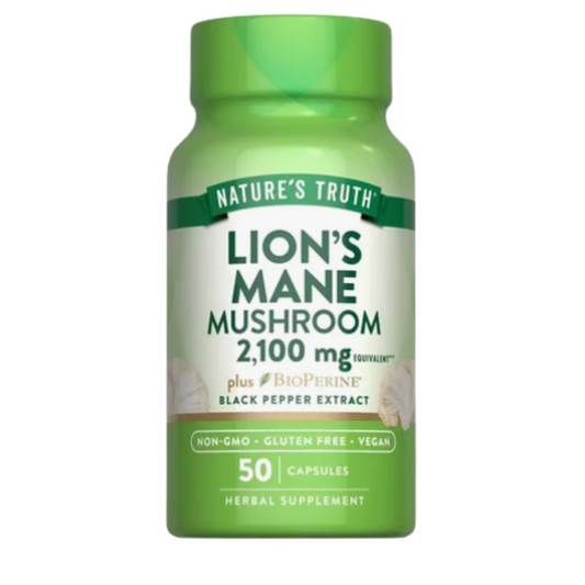Cogumelo Juba-de-leão com BioPerine, 2.100 mg, 50 Cápsulas - Nature's Truth