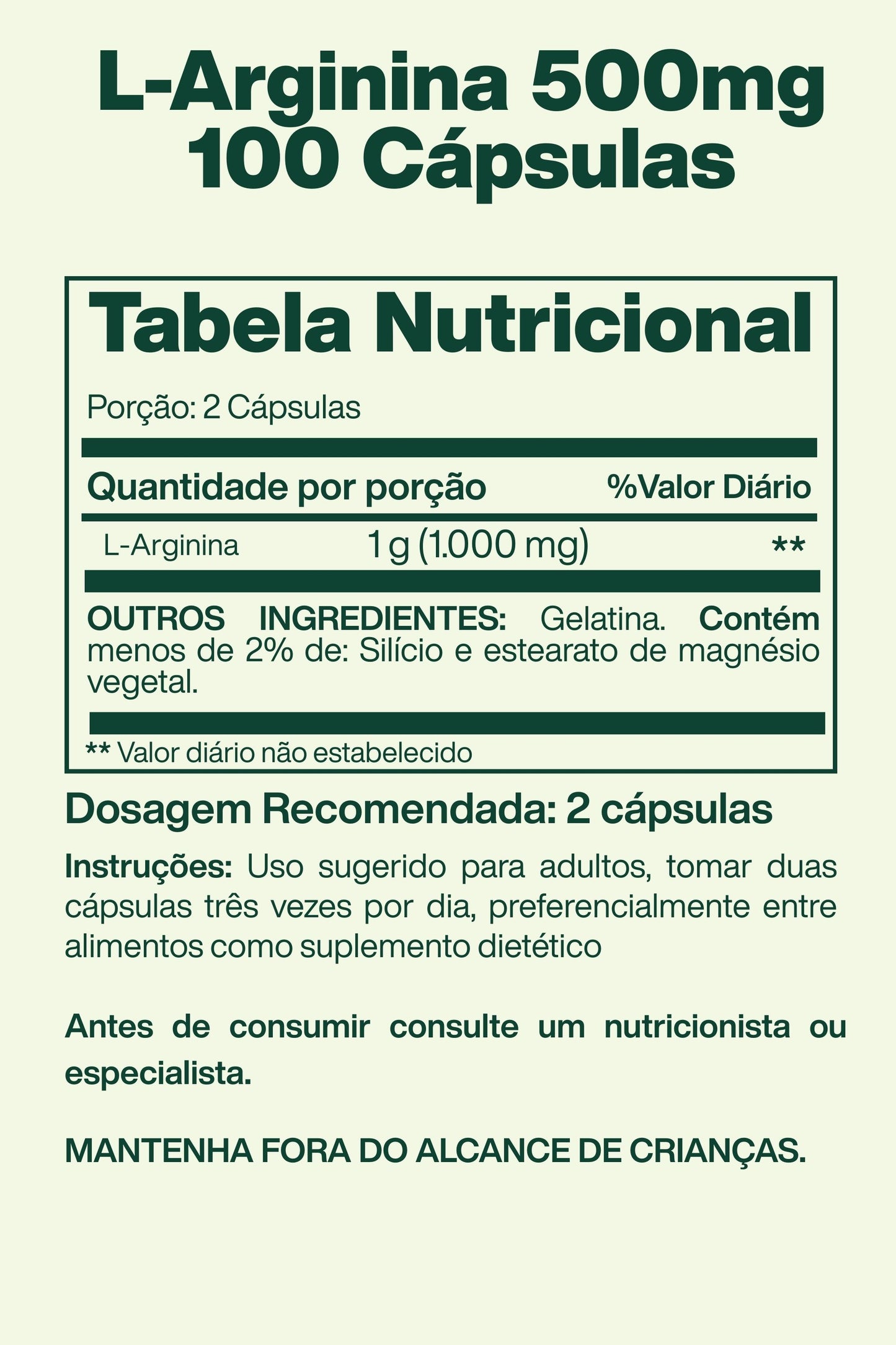 L-Arginina 500mg 100 Cápsulas - Spring Valley