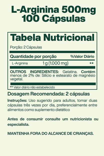 L-Arginina 500mg 100 Cápsulas - Spring Valley